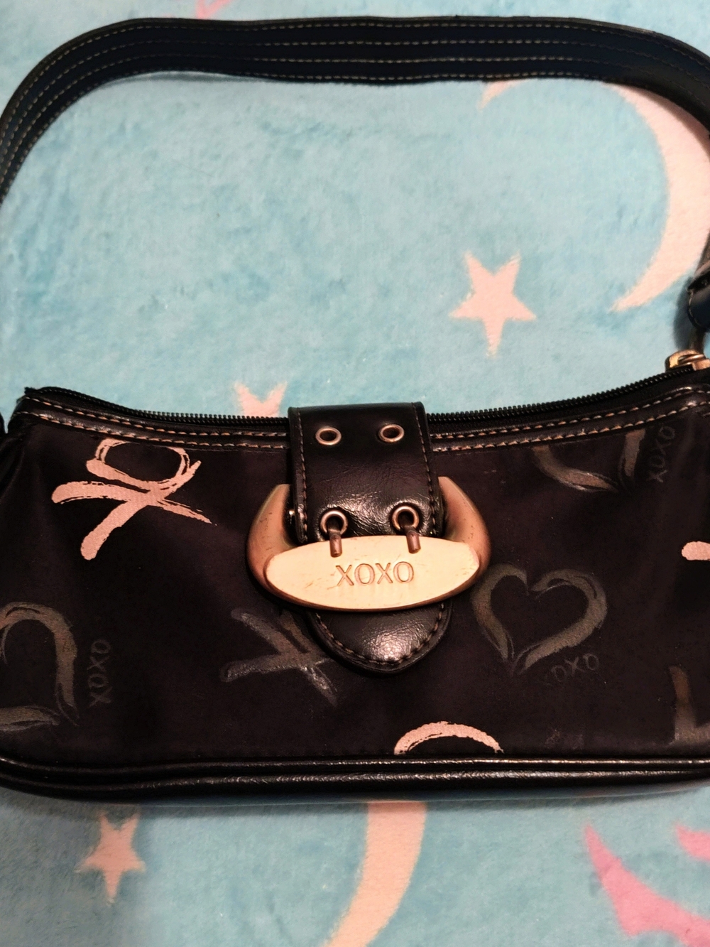 XOXO Black Logo Heart Print Shoulder Bag